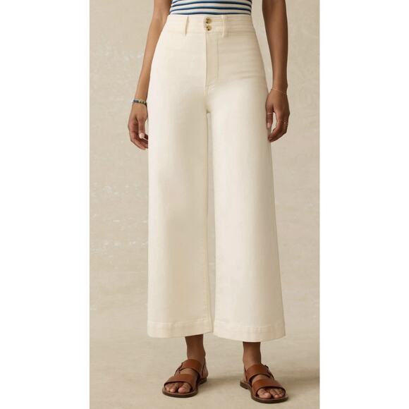 Faherty Stretch Terry Harbor Ankle High Rise Wide Leg Pants Egret Coastal Boho - Picture 4 of 14
